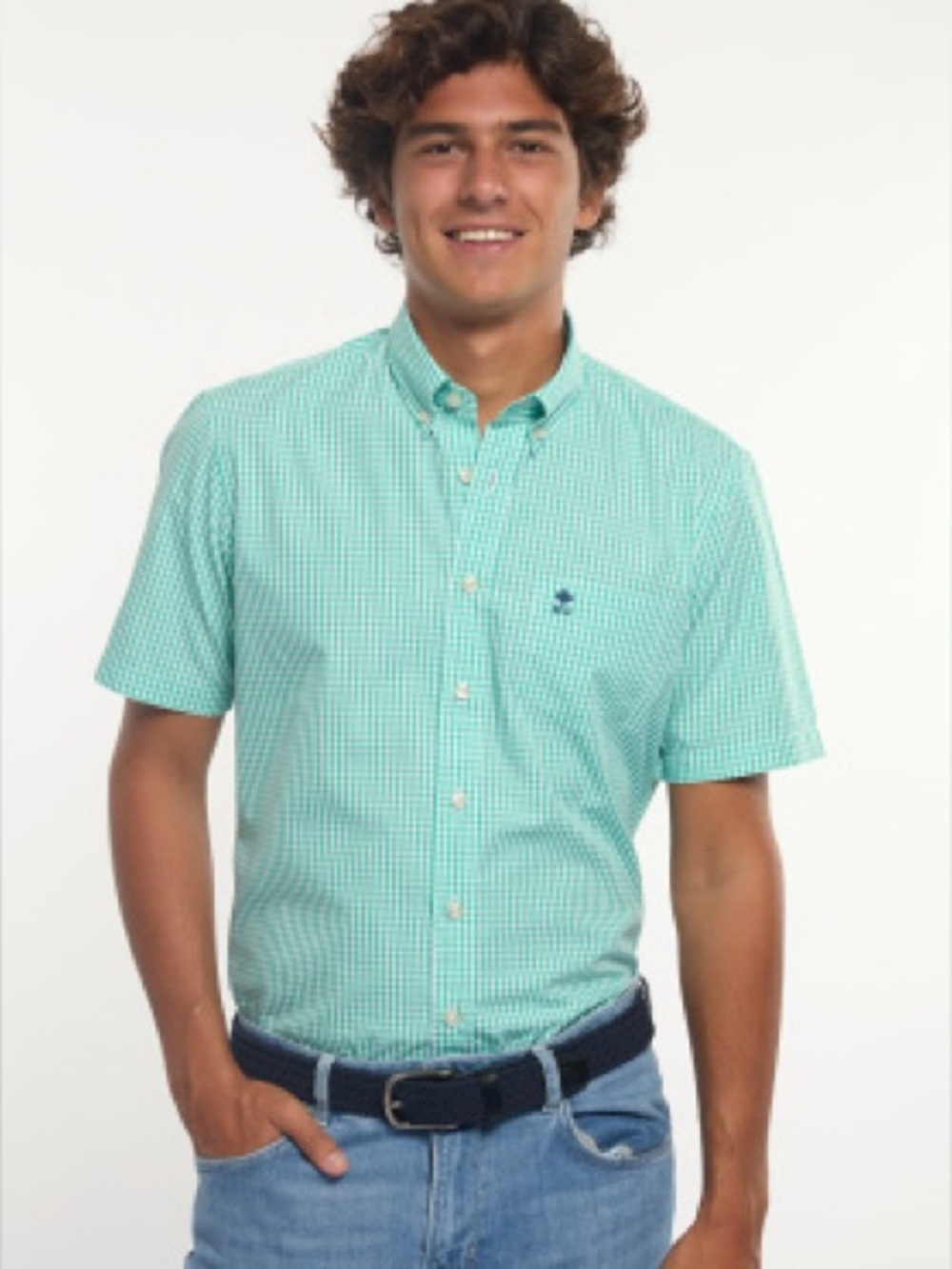 Brooks Brothers Green Gingham Short-Sleeve Button-Down Shirt